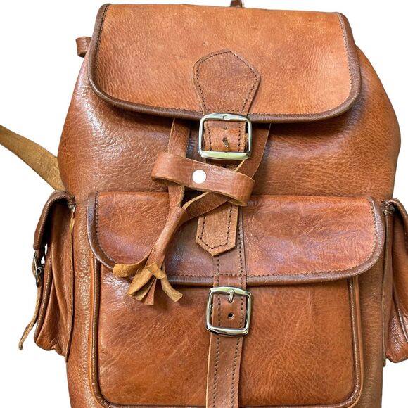 Vintage Tan Leather Drawstring Backpack Rucksack Rugged Bag Brown main image 10